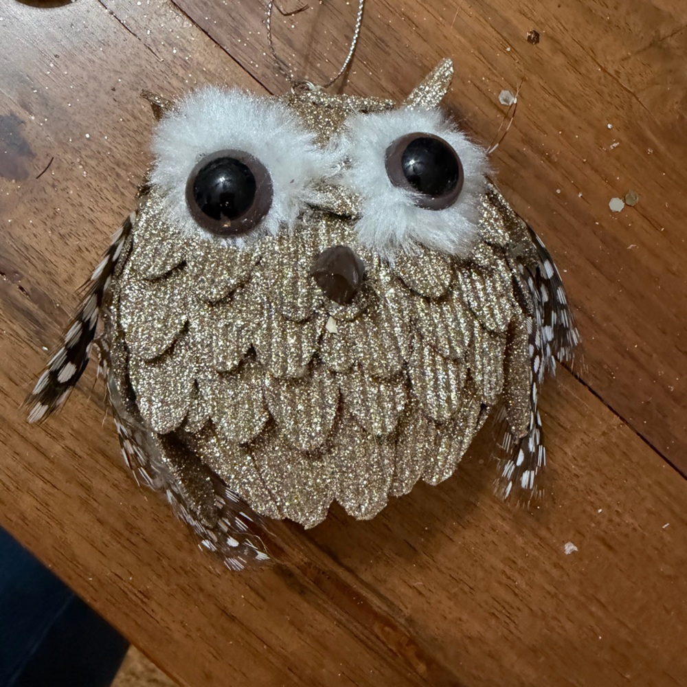 Gold Glitter Owl Ornament